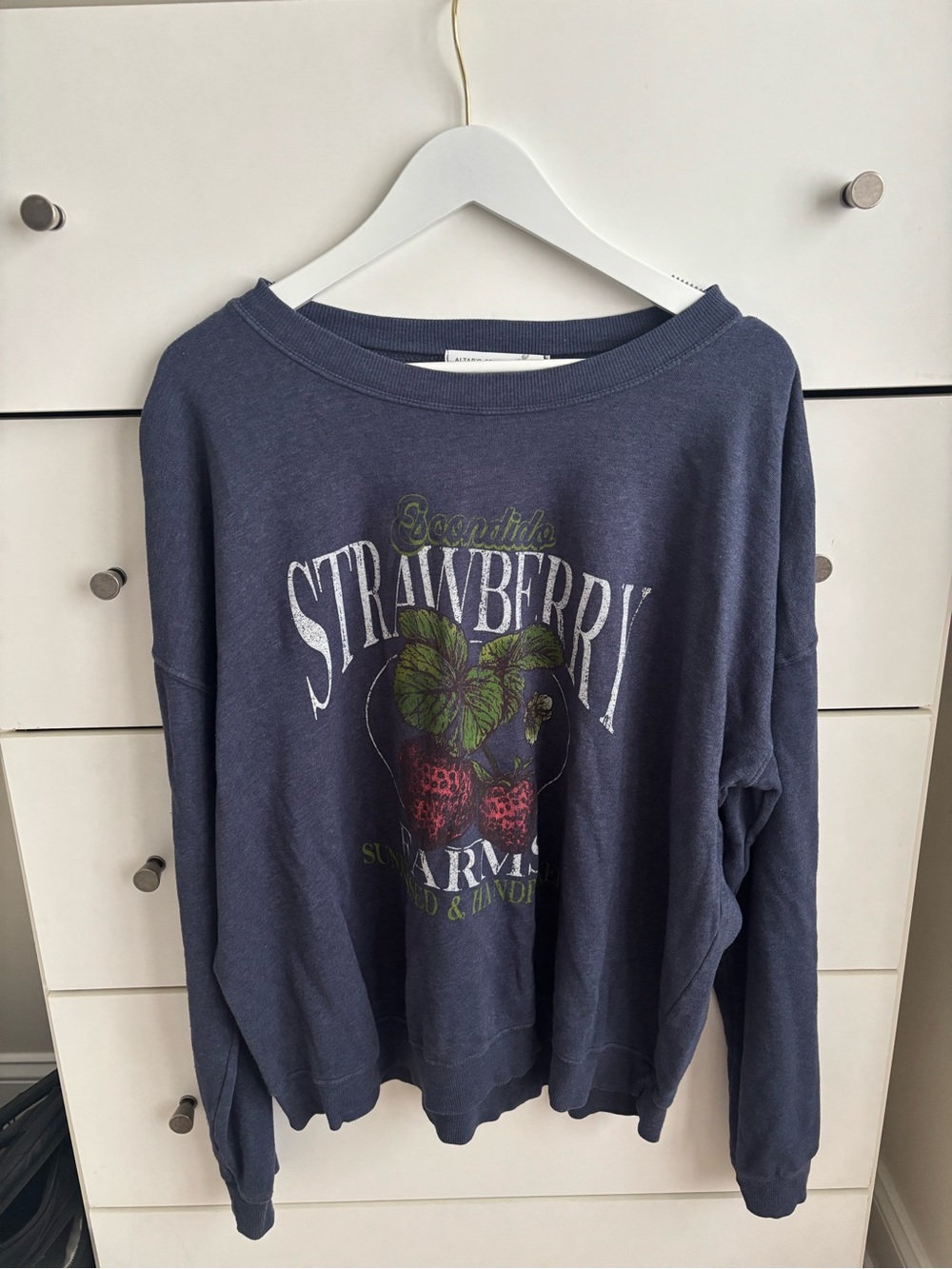 Altar'd State Dark Navy Ribbed Collar Graphic Sweatshirt